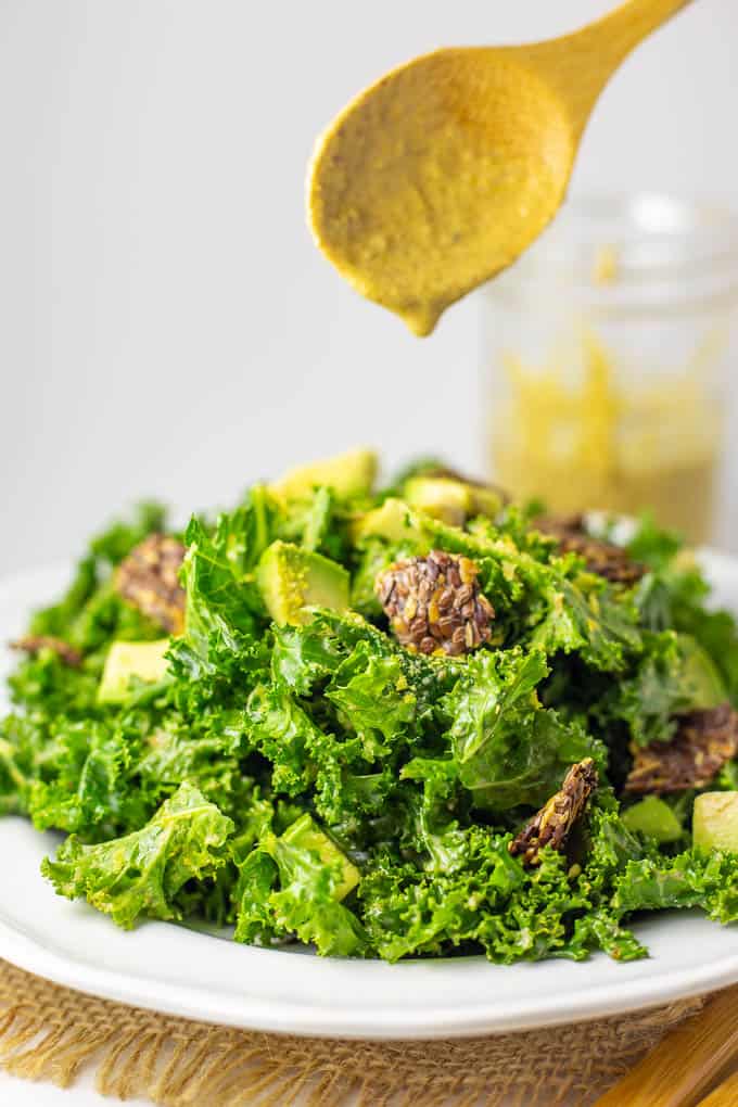 Easy to make Vegan Keto Kale Caesar Salad is packed with nutrition and flavor