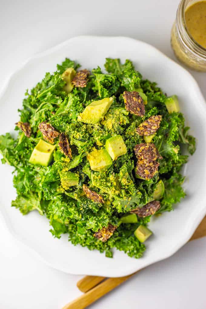 Fast and easy Vegan Keto Kale Caesar Salad is packed with nutrition and flavor