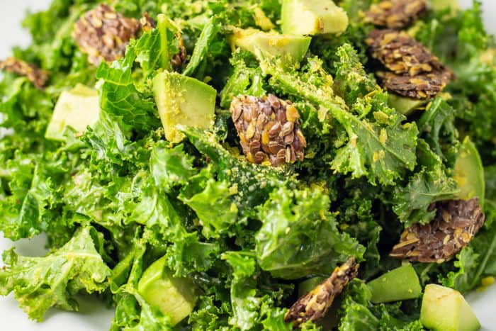 Rich umami flavors make this Vegan Keto Kale Caesar Salad a family favorite.