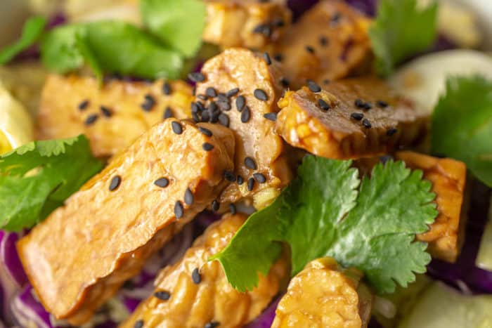 Raw marinated tempeh salad