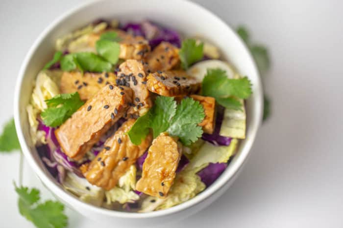 This raw vegan tempeh salad is low carb and packed wtih antioxidants