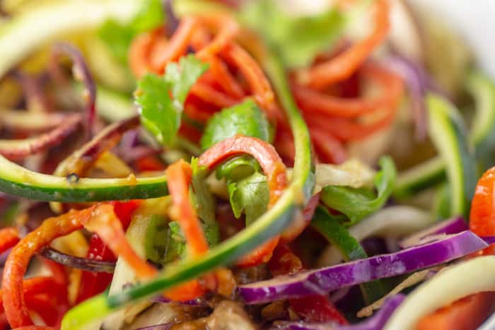 Raw Vegan Sesame Ginger Miso Rainbow Salad