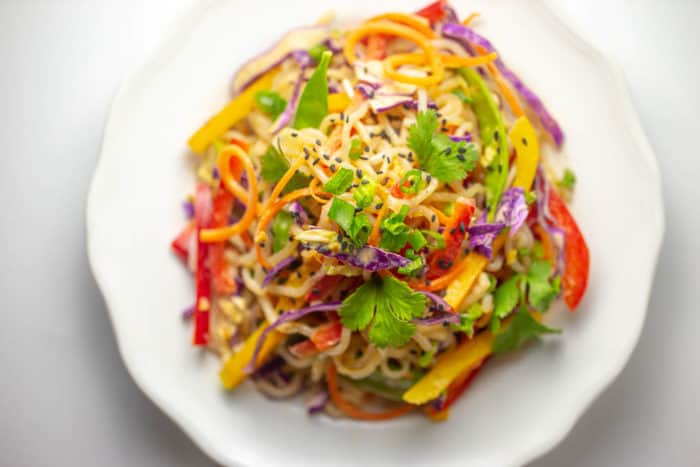Raw Vegan Thai Noodle Salad is raw vegan, keto, paleo, and pegan. It will even satisfy your whole 30 and anti-inflammatory friends. 