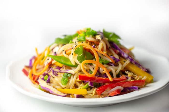 Thai Peanut Free Noodle Salad is raw  vegan, keto-friendly, paleo and incredibly delicious.