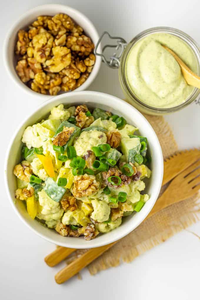 Raw Cauliflower Salad with Herby Dill Dressing is Vegan and Keto