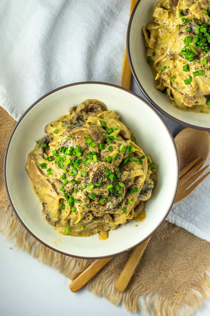 This creamy take on fettucine alfredo with mushrooms is both vegan and keto-friendly