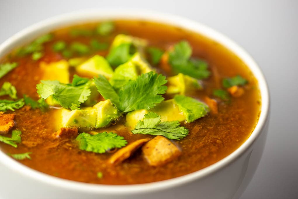Vegan keto tortilla-style soup is paleo and pegan