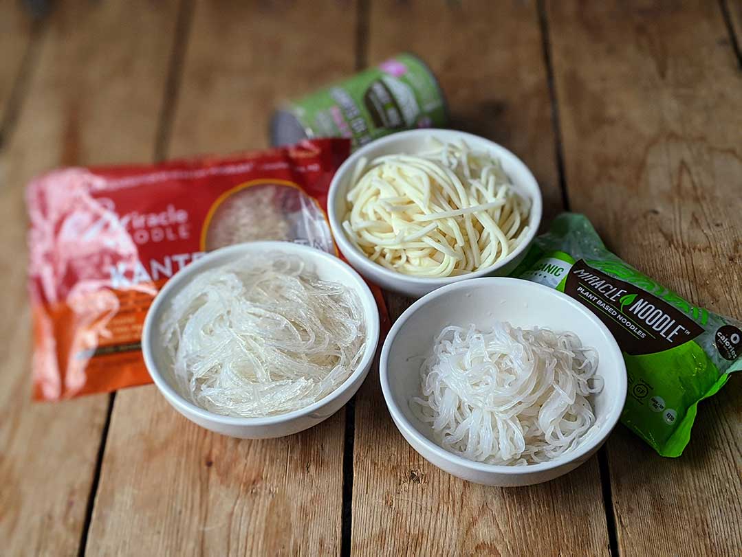 Comparing the best low carb noodles - hearts of palm, shitake and kanten