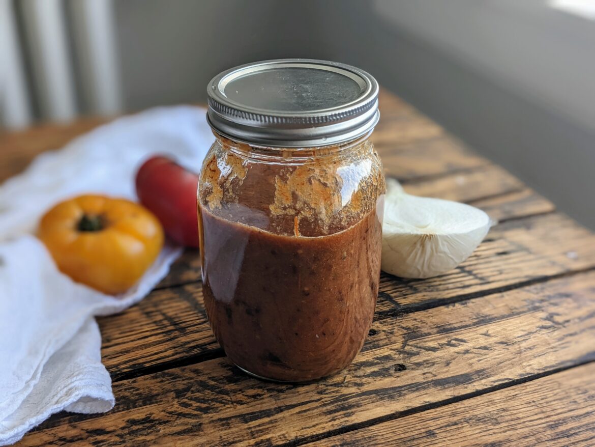 Delicious organic chipotle sauce in a quart mason jar