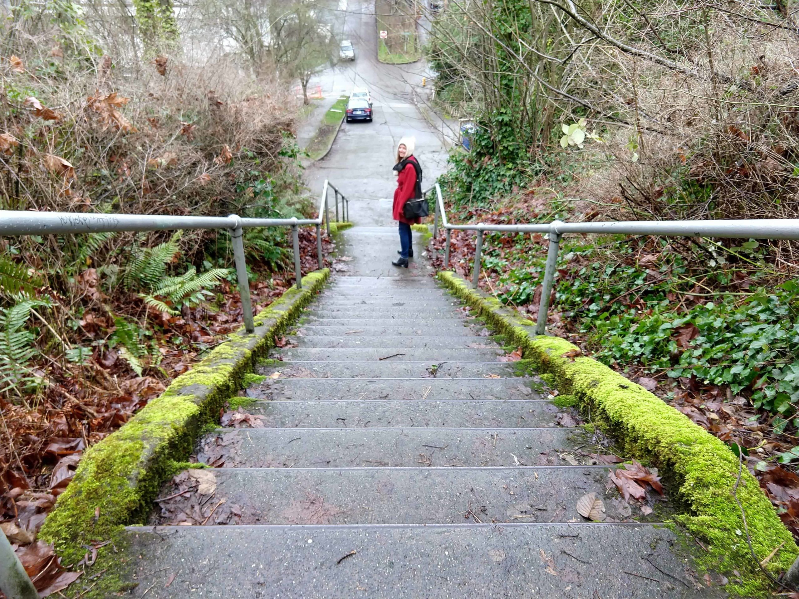 Maggie on stairs in Seattle