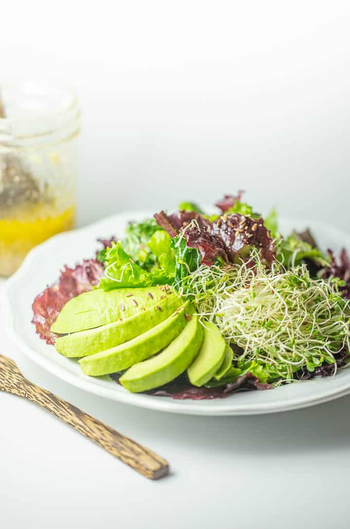 Flaxseed oil- raw garlic vinaigrette salad is packed with anti-cancer nutrition.