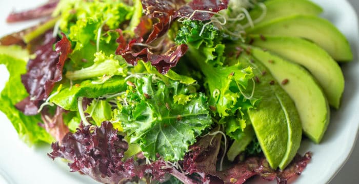 Cancer fighting salad with flaxseed oil vinaigrette.