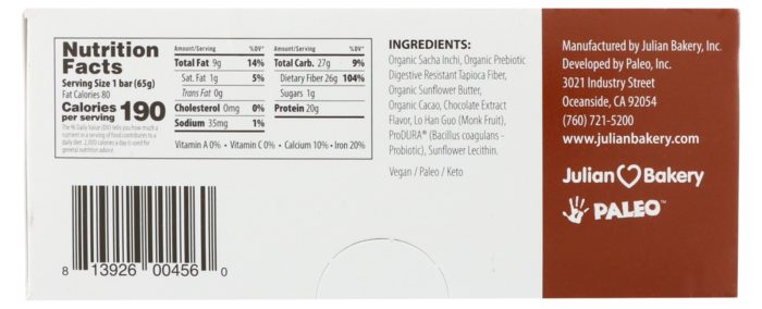 Julian's Kitchen Pegan Bar Ingredients