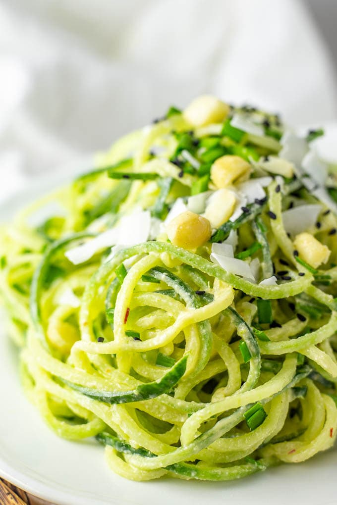 These refreshing cucumber noodles with creamy coconut lime dressing are paleo, vegan, and keto-friendly