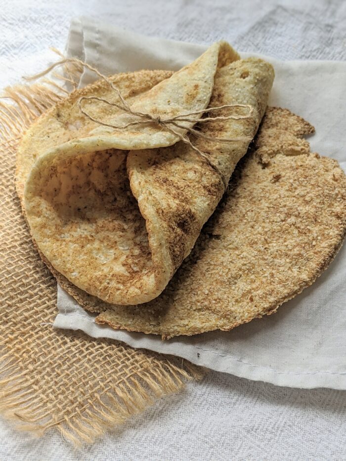 Low carb coconut flour flatbread with no eggs and no dairy.