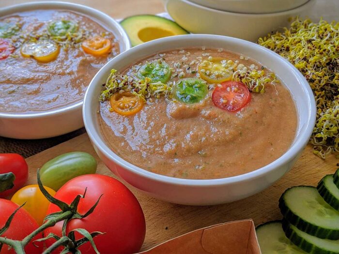 Simple whole food plant based low carb gazpacho