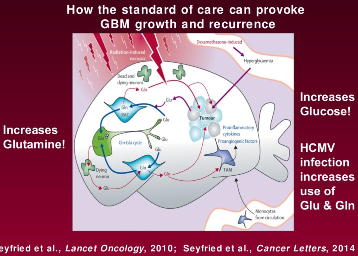 How standard of care (radiation and steroids) promote brain tumors